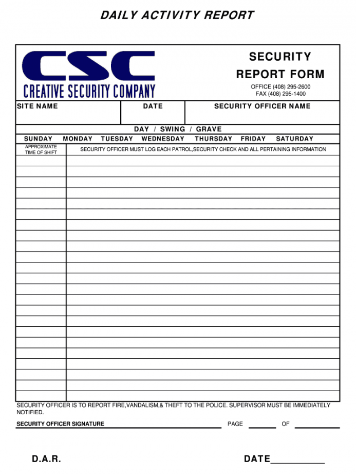 Security Guard Report Sample - Fill Online, Printable, Fillable