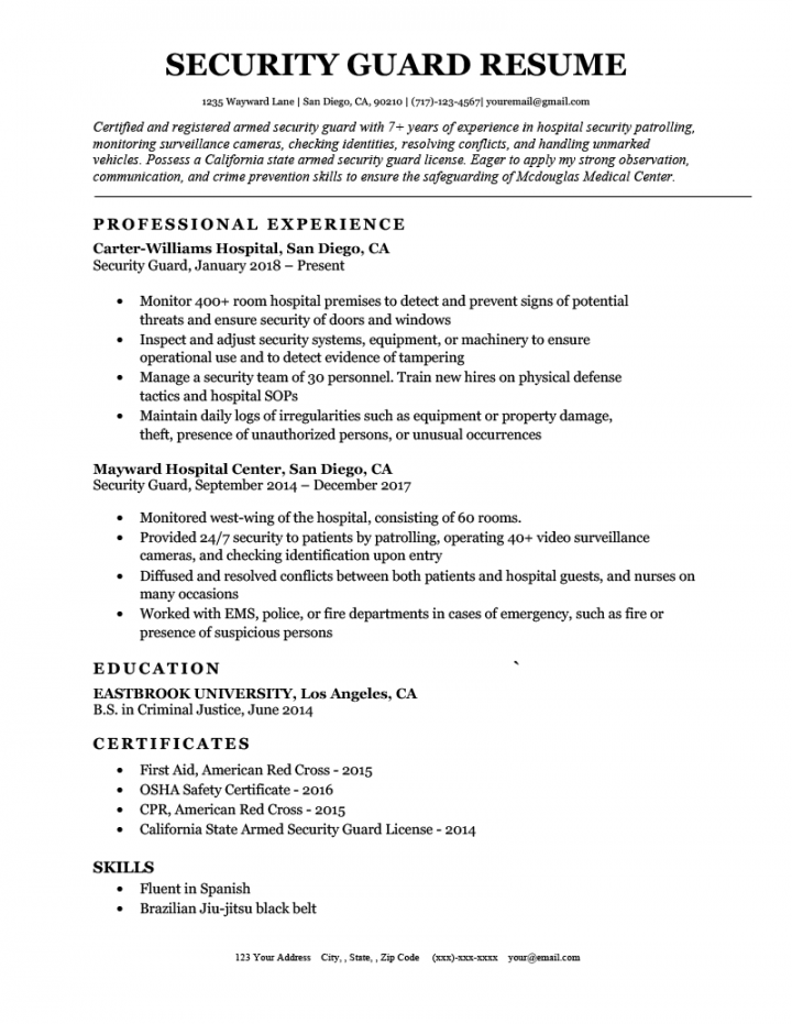 Security Guard Resume Example &  Writing Tips