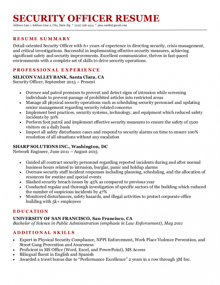 Security Officer Resume (Sample & Writing Guide)