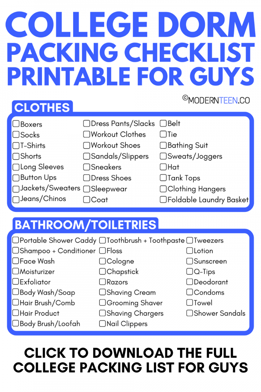 The Ultimate College Packing List for Guys (Printable PDF