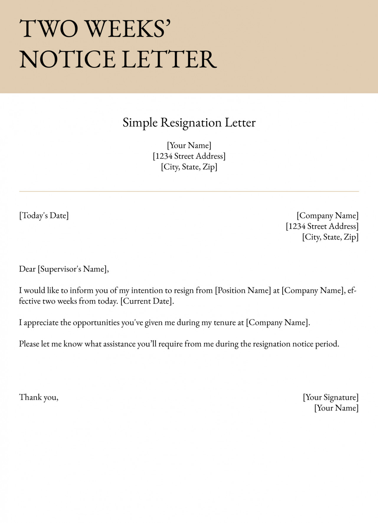 Two Weeks Resignation Letter Free Google Docs Template - gdoc