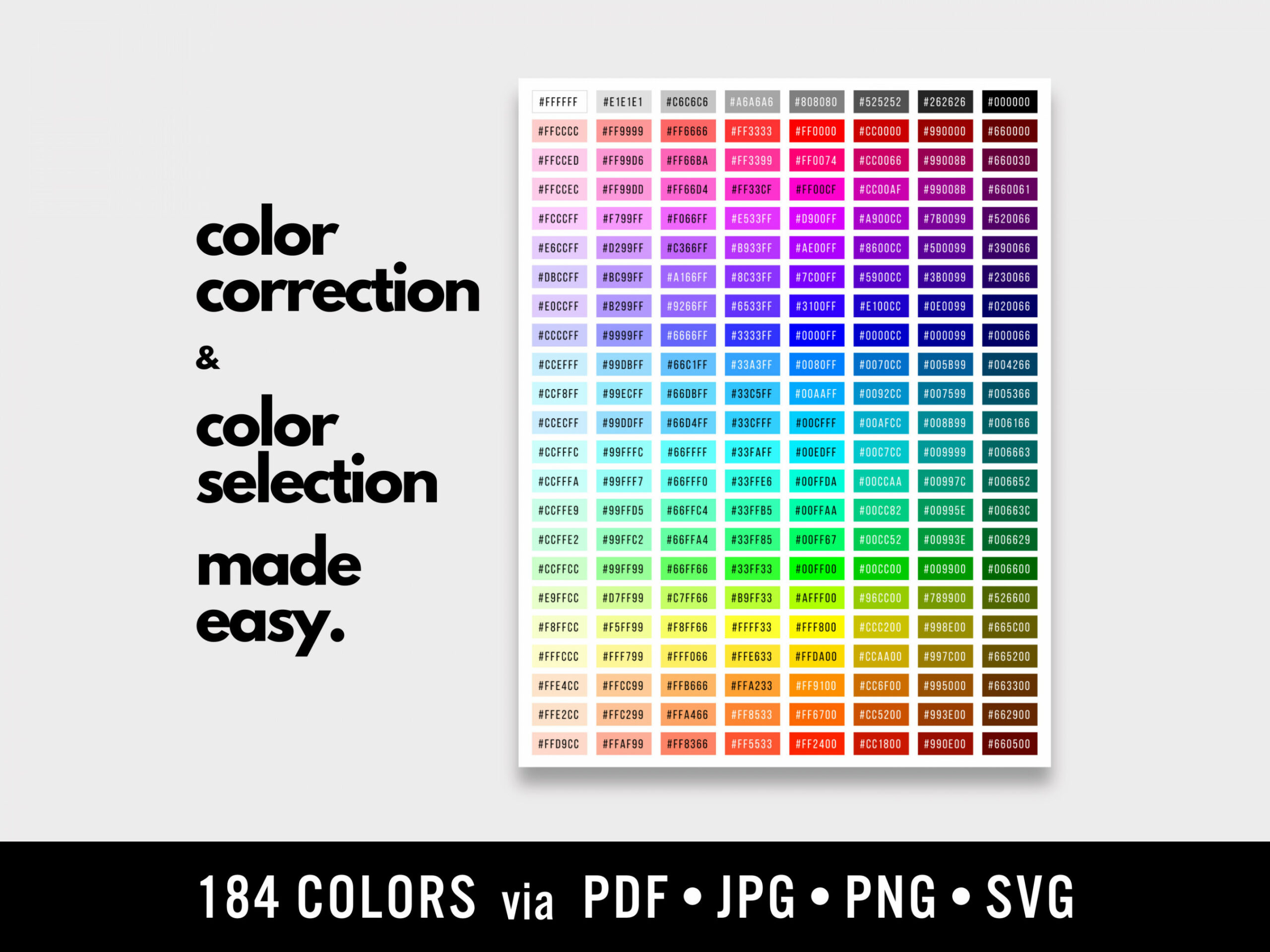 Color Correction HEX Code Color Chart Printable Designer Quick