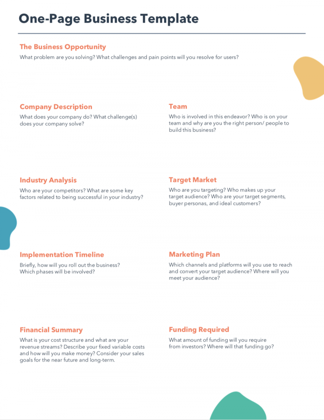 Free One Page Business Plan Template Template for Word  PDF