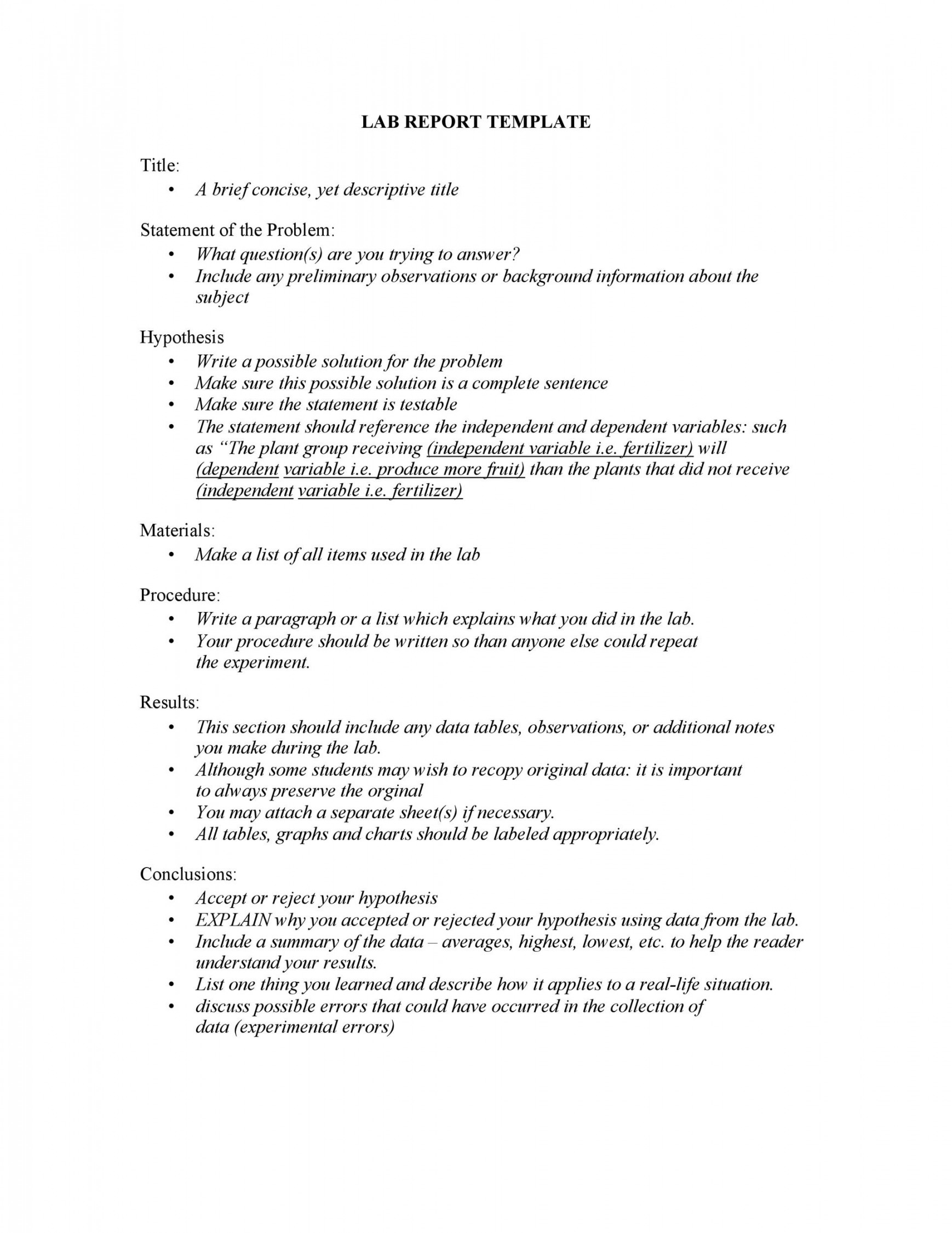 Lab Report Templates & Format Examples ᐅ TemplateLab