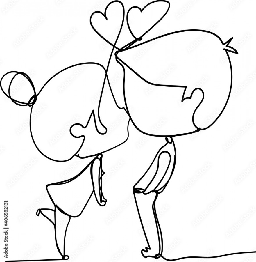 line art drawing cute couple kiss romantic