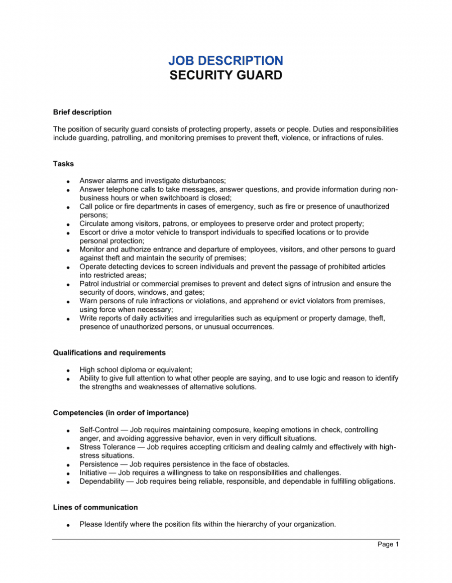 Security Guard Job Description Template  Business-in-a-Box™