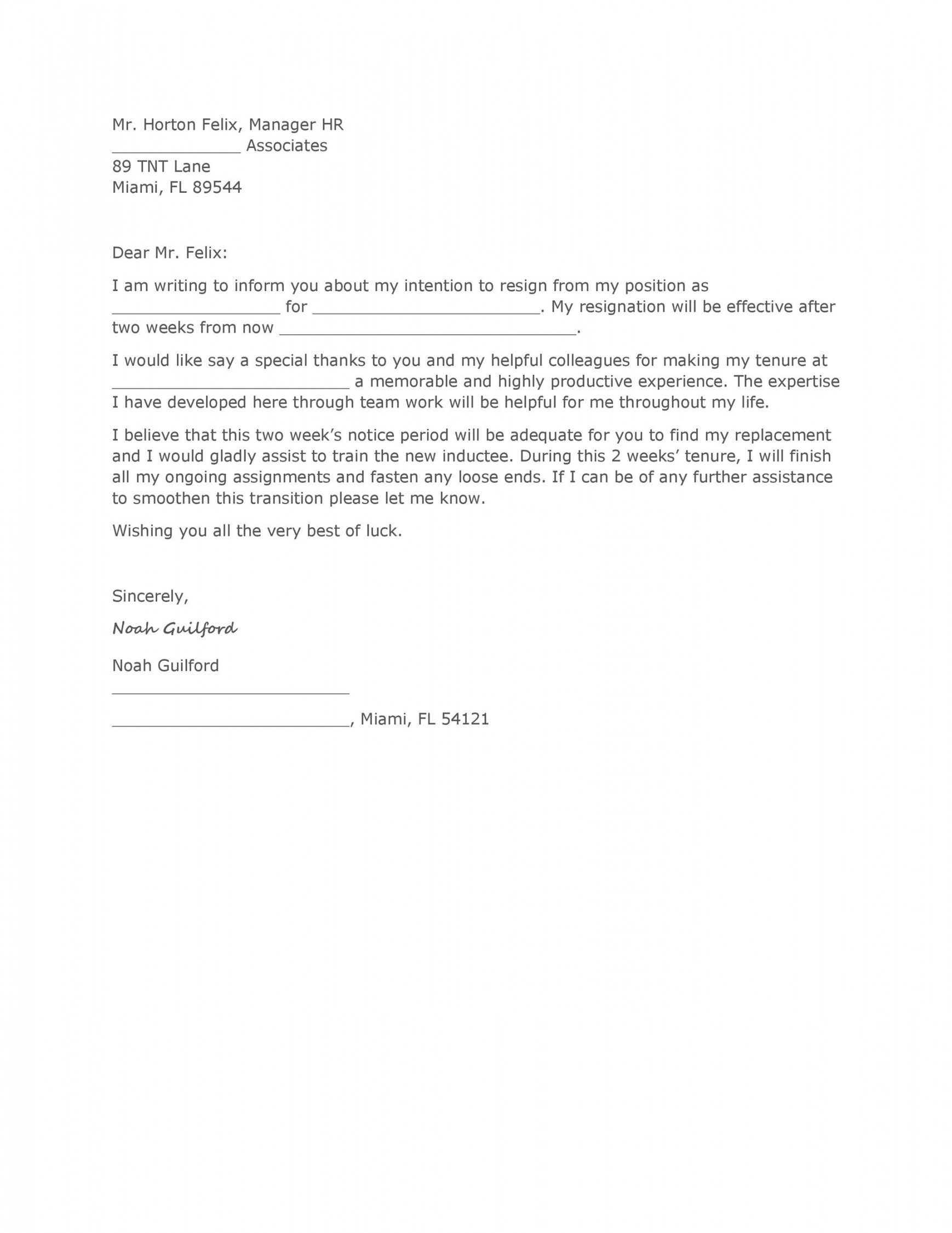 Two Weeks Notice Letters (& Resignation Letter Templates)