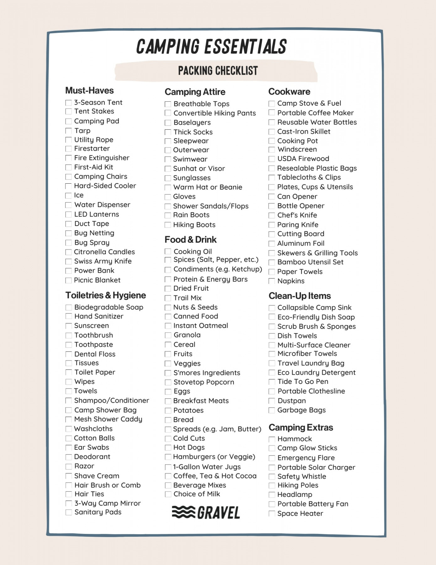 Ultimate Camping Packing List  Free Printable Checklist