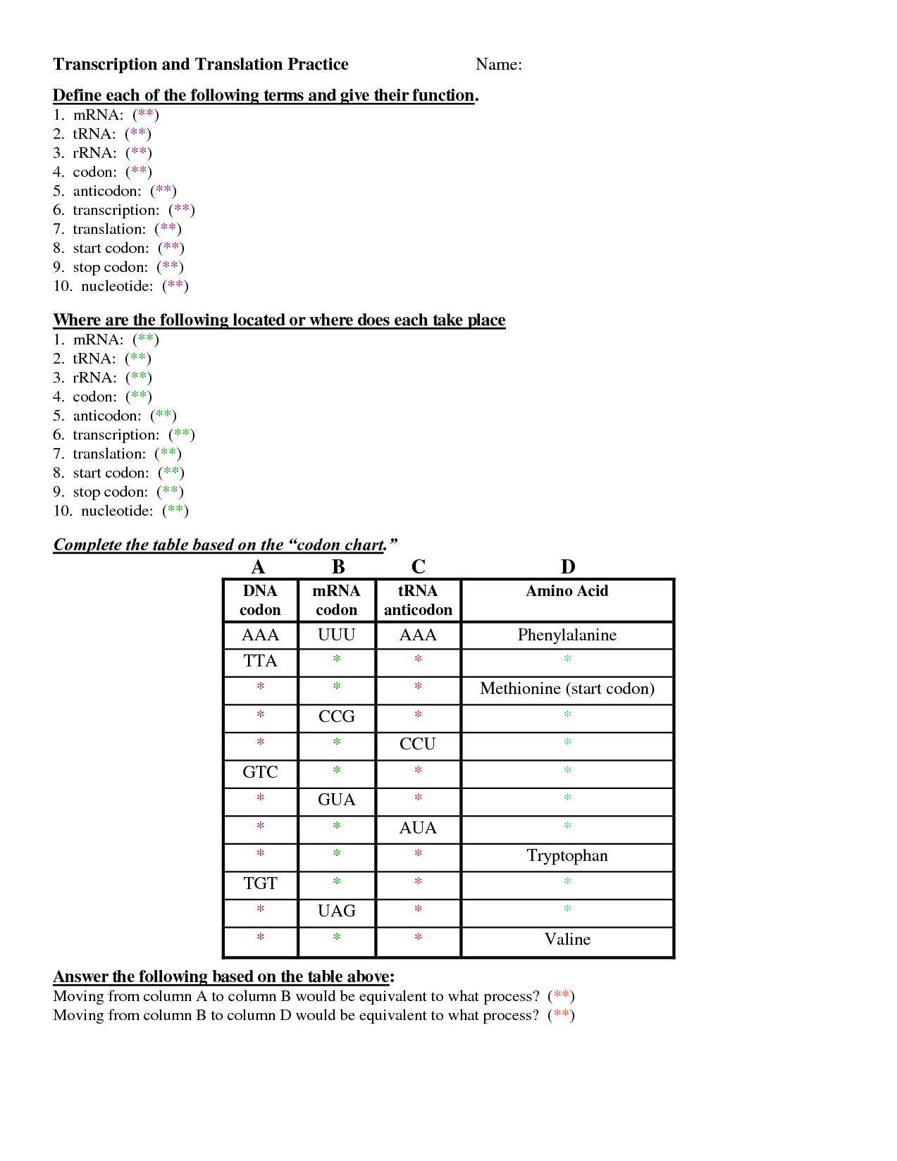 Best 45 Transcription And Translation Worksheets Ideas 44