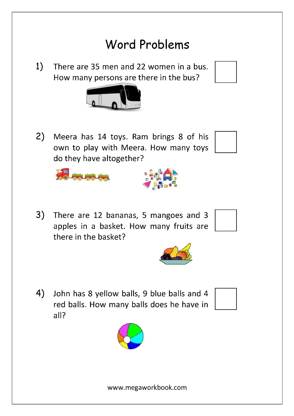 20 Addition Story Sum Worksheets Grade 2