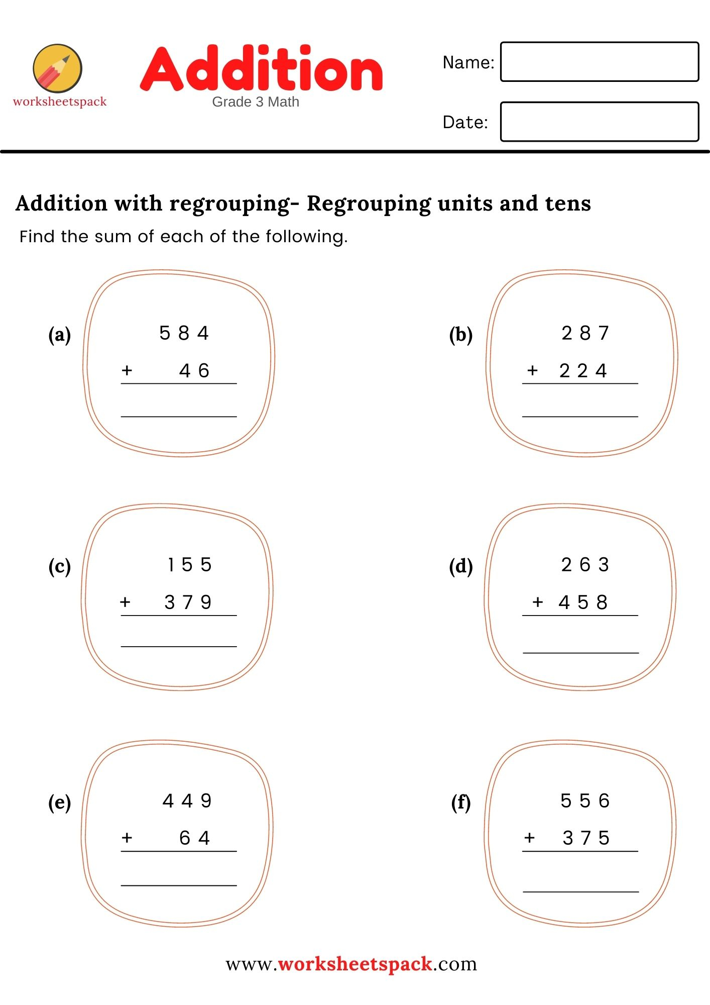 20 Addition Worksheets 3Rd Grade Regrouping