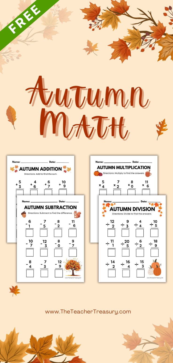 20 Autumn Math Worksheets For Kids