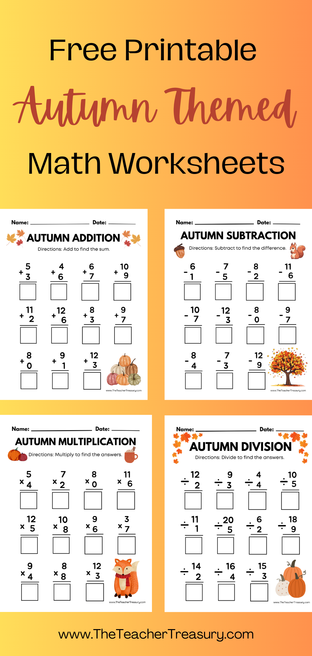 20 Autumn Math Worksheets For Kids