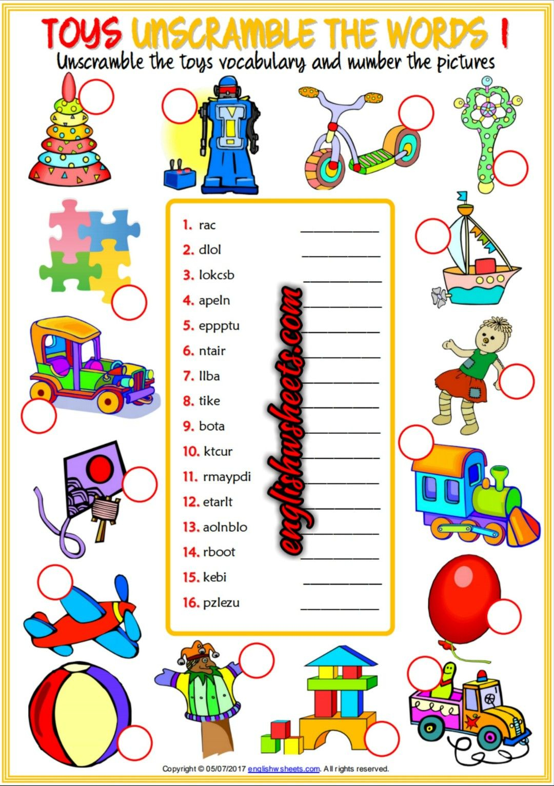 20 English Worksheets For Kindergarten Toys