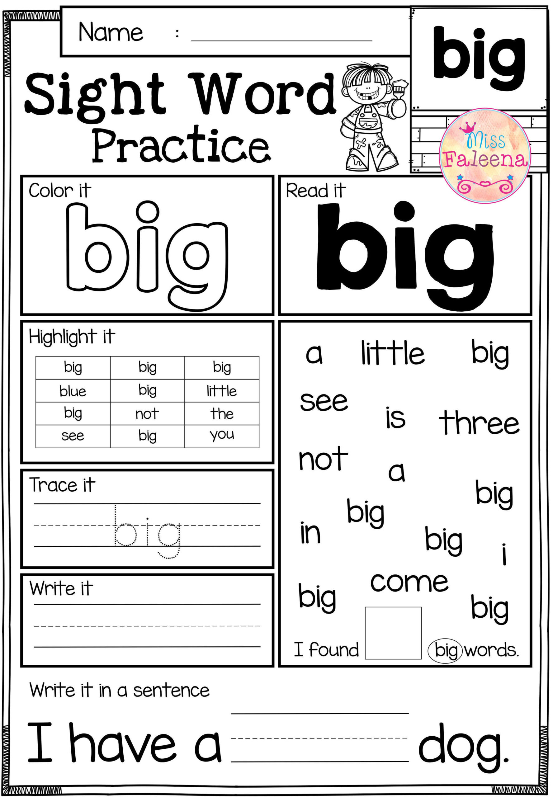 20 Kindergarten Worksheets Free Printables Sight Words Preschool