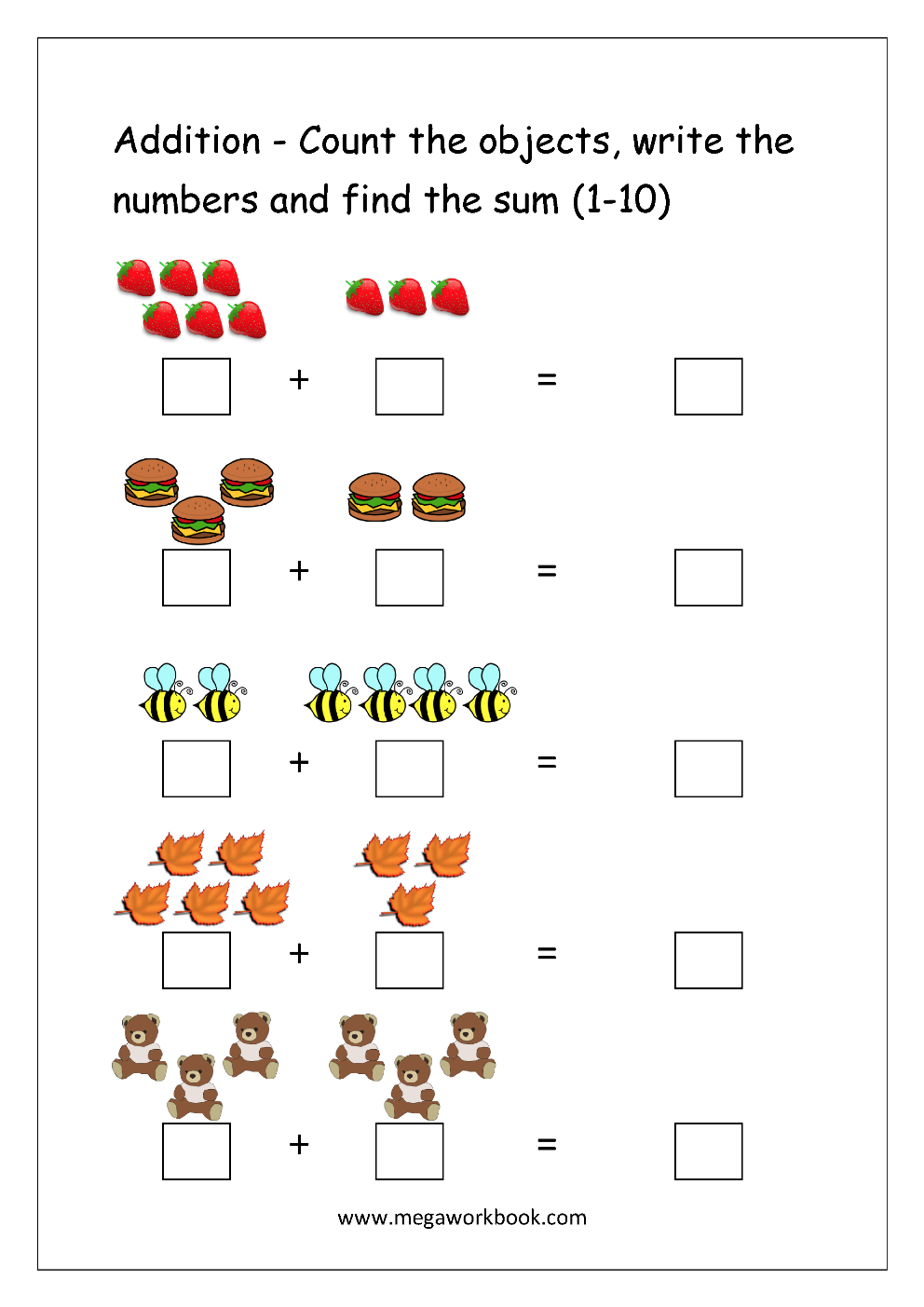 20 Maths Addition Worksheets Kindergarten Free