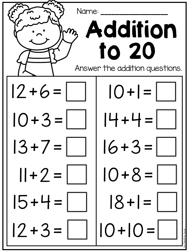 20 Maths Addition Worksheets Kindergarten Free