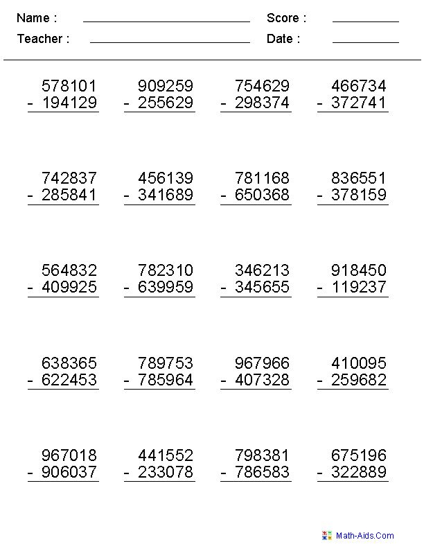 30 6 Digit Addition And Subtraction Worksheets