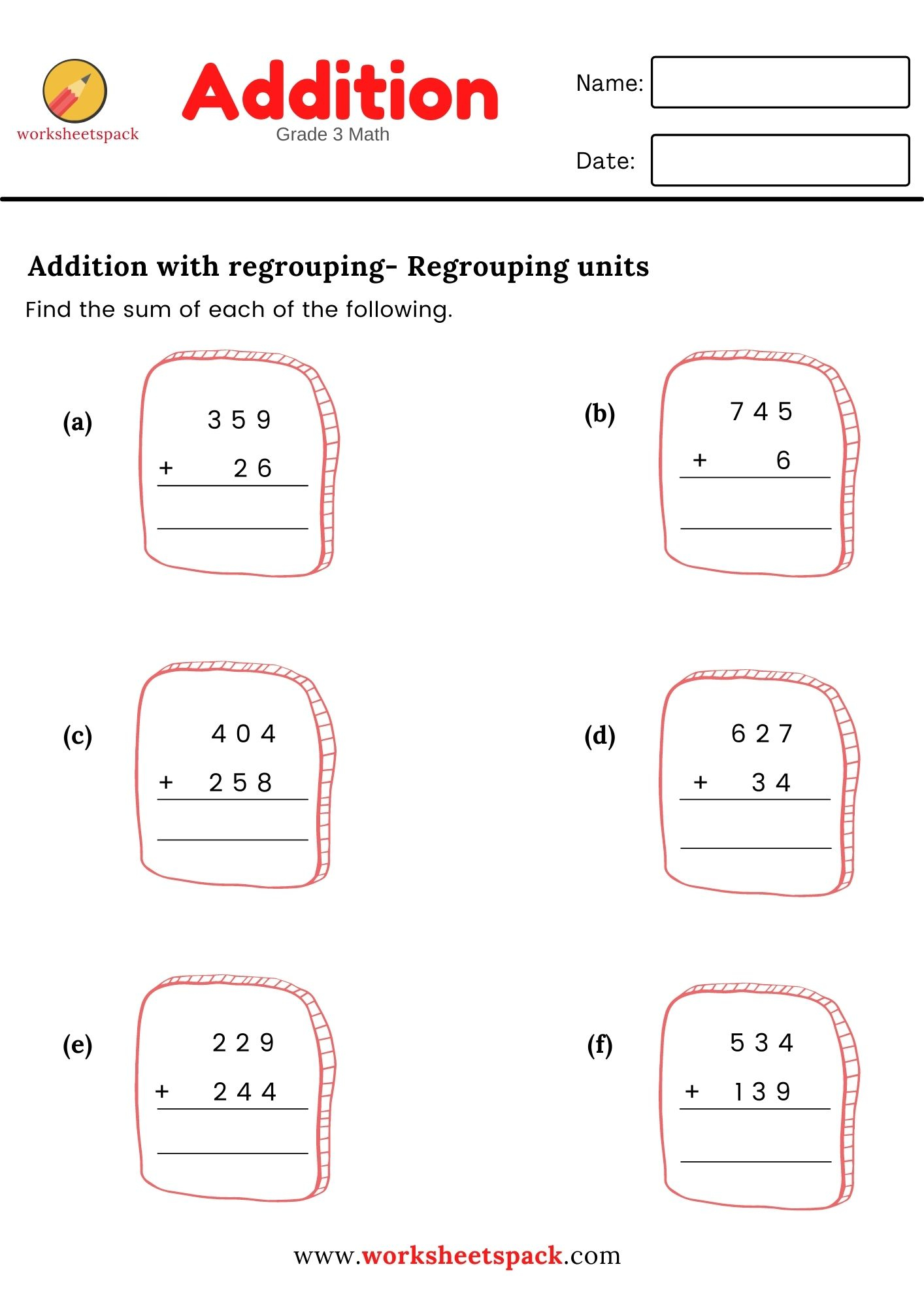 30 Addition Worksheets 3Rd Grade Regrouping