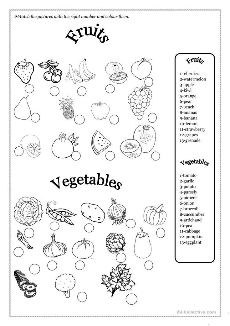 30 Fruits And Vegetables Worksheets For Kids Kindergarten