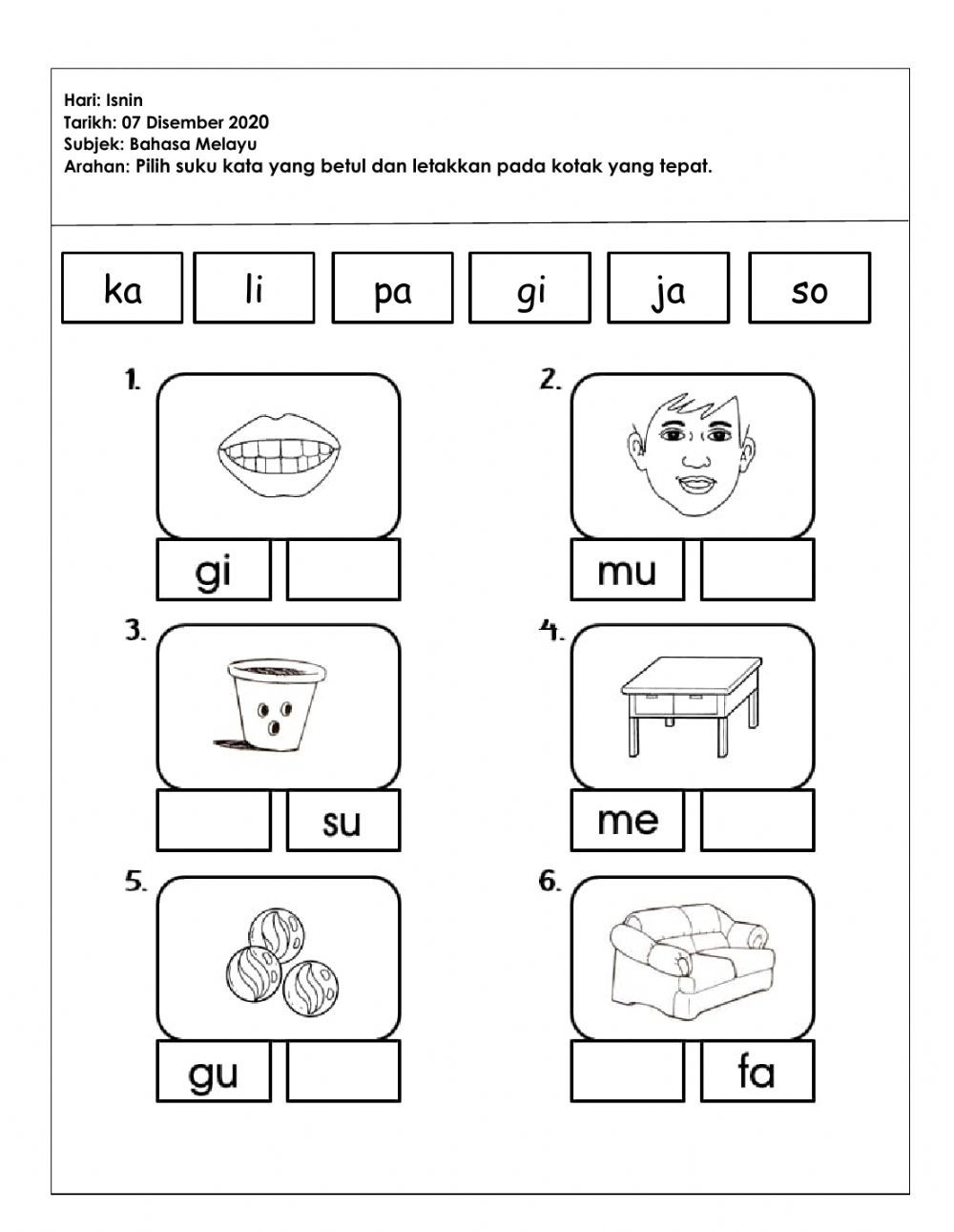 30 Kindergarten Worksheets Bahasa Melayu