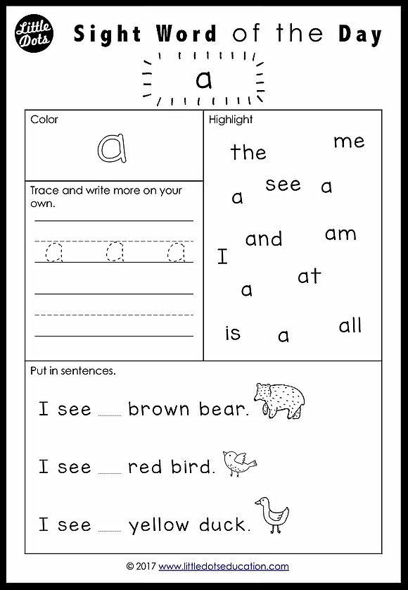 30 Kindergarten Worksheets Free Printables Sight Words Preschool