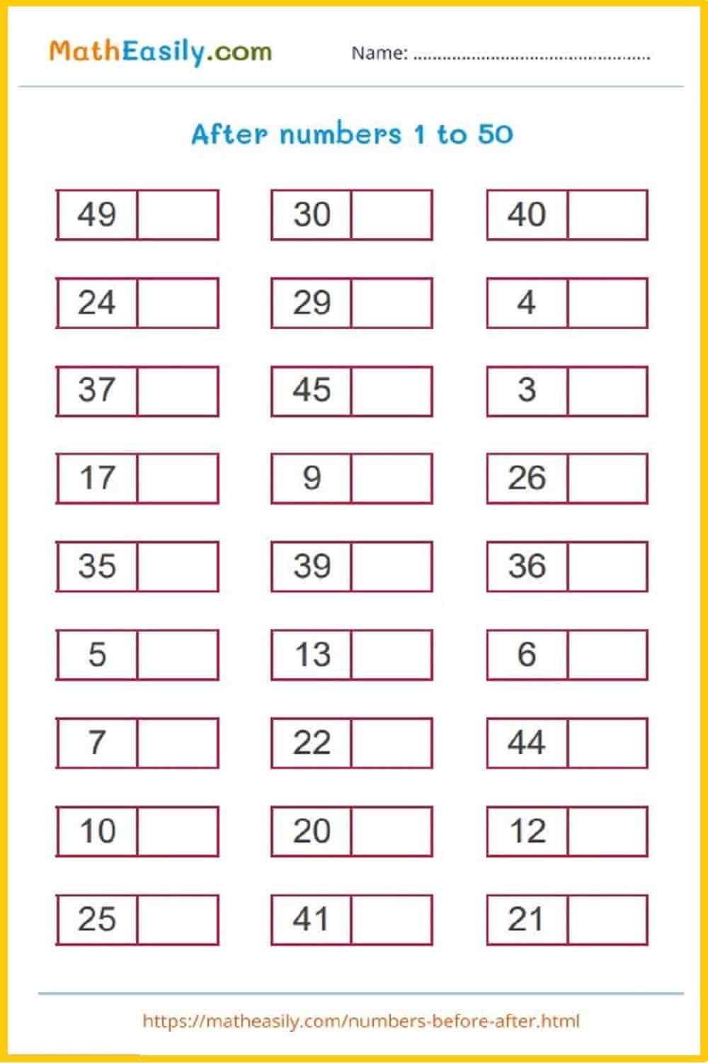 30 Math Worksheets 1 To 50