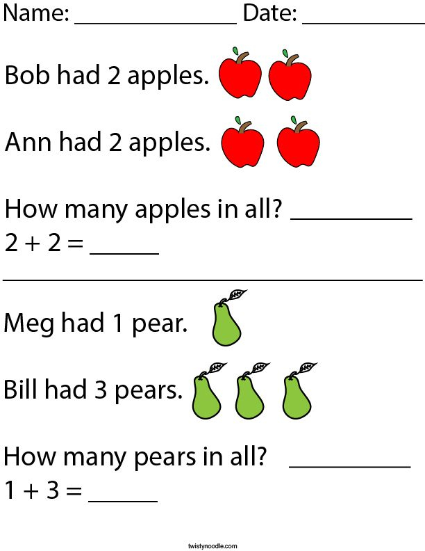 35 Addition Story Sum Worksheets Grade 2