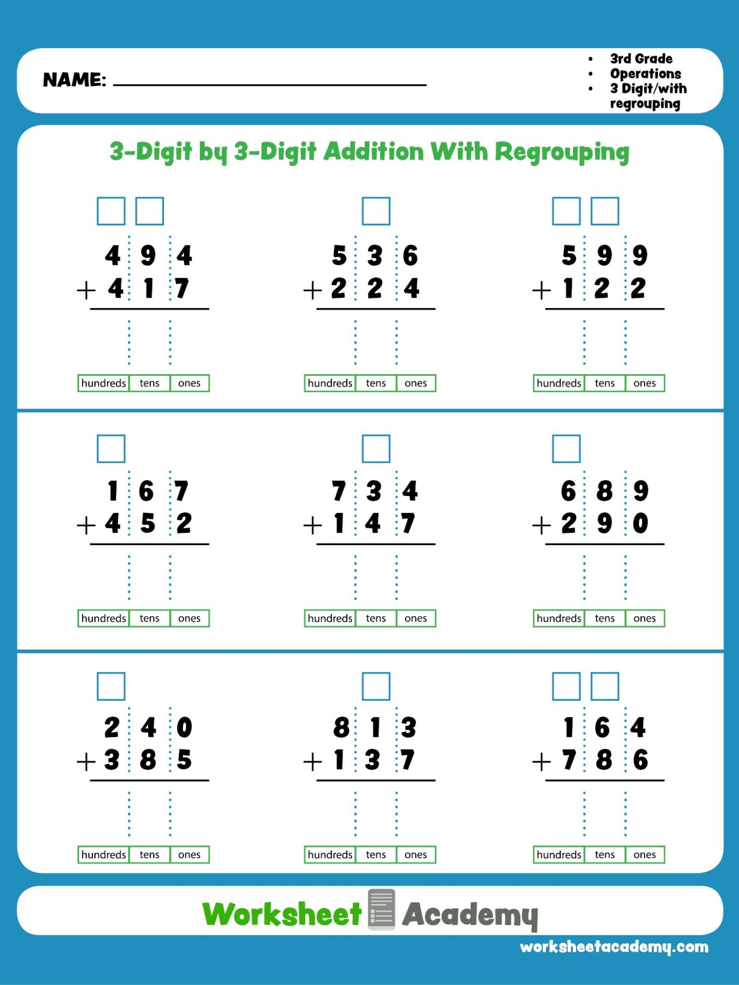 35 Addition Worksheets 3Rd Grade Regrouping