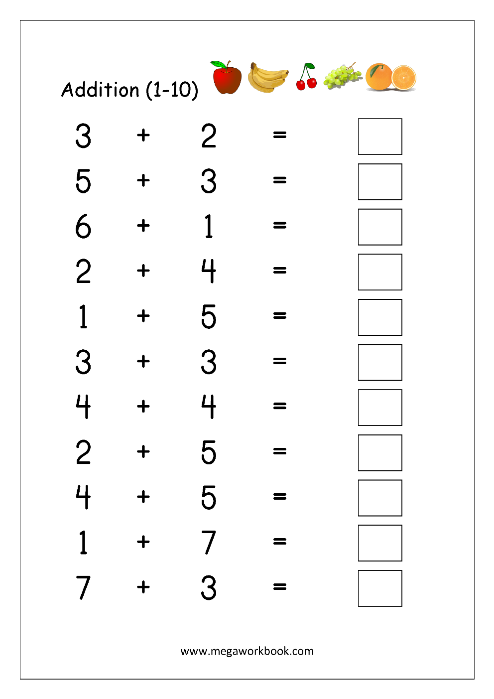 35 Worksheets Of Addition For Kids