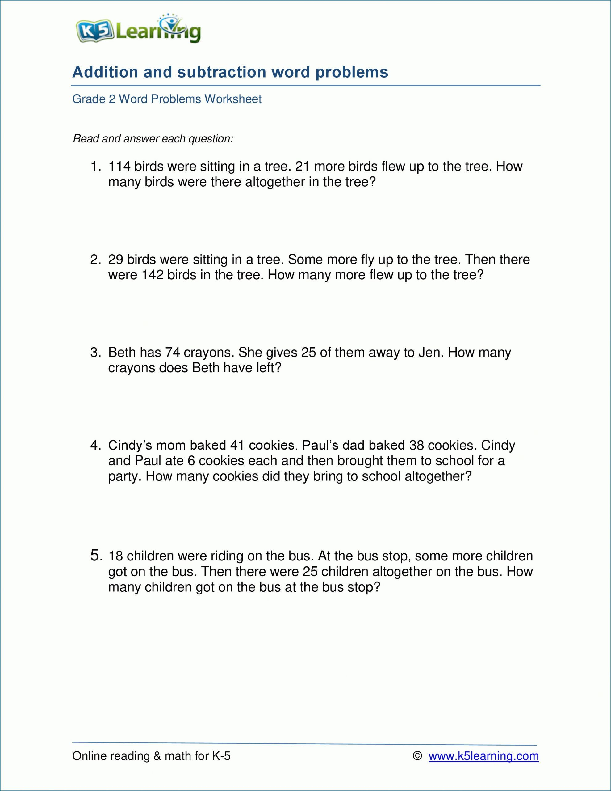 21 2Nd Grade Math Worksheets Free Printable Word Problems 1-10