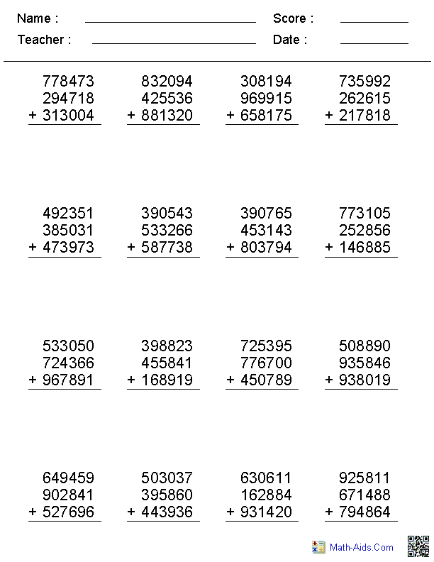 21 6 Digit Addition And Subtraction Worksheets