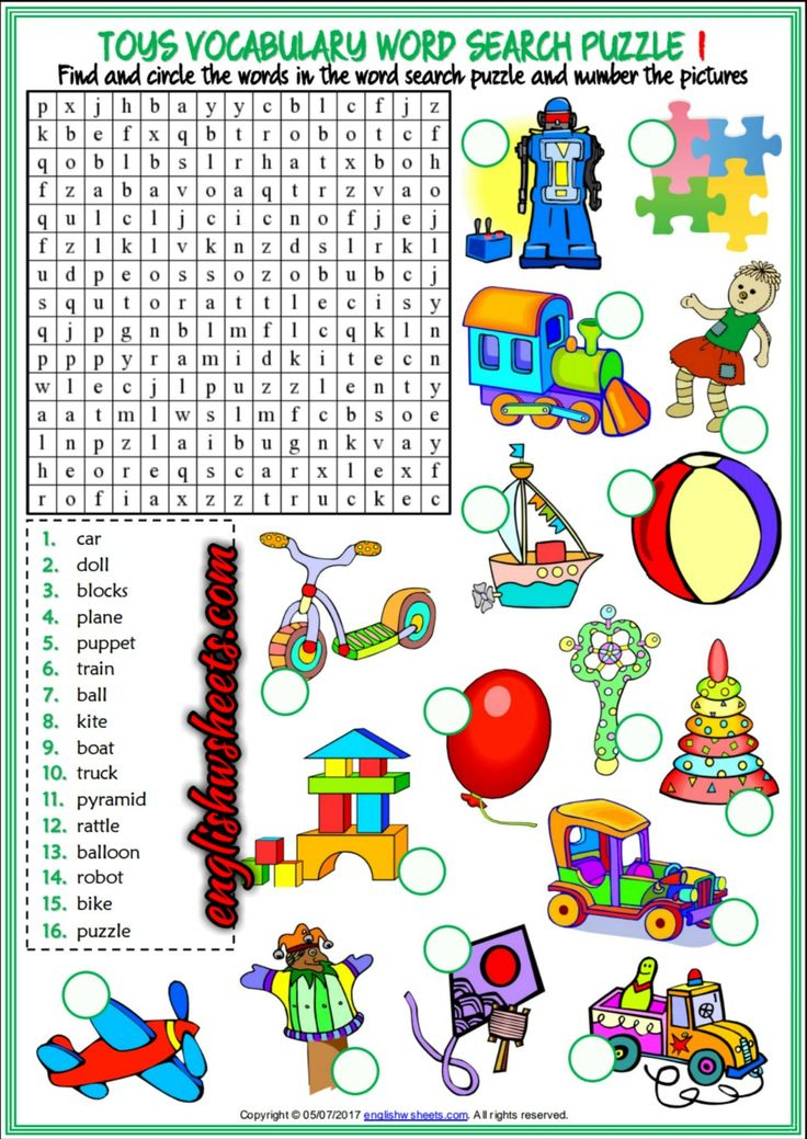 21 English Worksheets For Kindergarten Toys